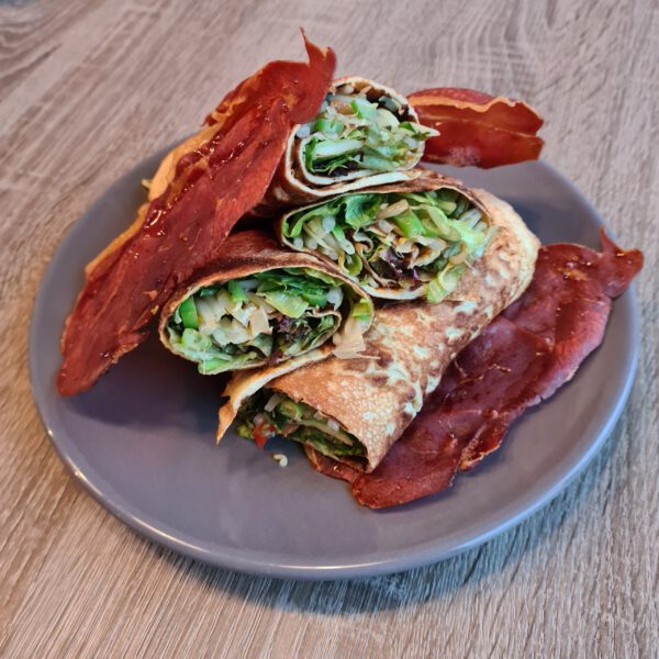 Omelet-pannenkoek-wrap met ham uit de oven